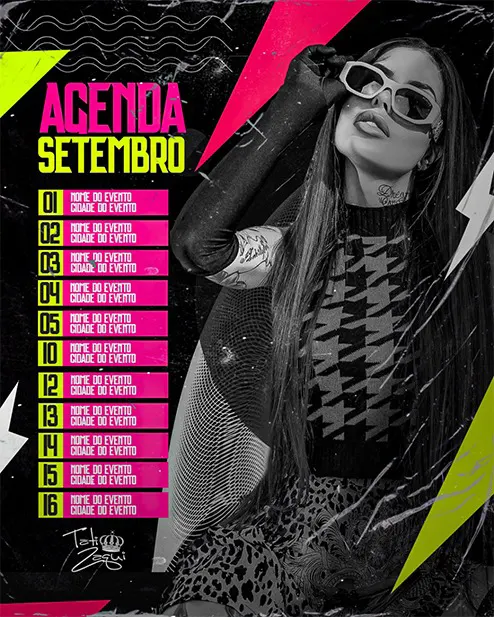 PSD FLYER FREE - TEMPLATE - CANVA - FREEPIK - DESIGNI - DESIGNER - TATI - CONTRATE - PROXIMOS SHOWS - AGENDA SEMANAL - TRAP - FUNK - MC - DJ - EVENTOS