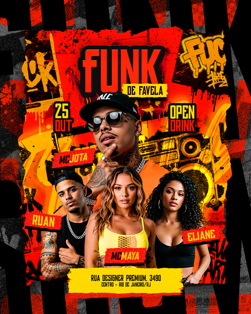 PSD FLYER FREE - TEMPLATE - CANVA - FREEPIK - DESIGNI - DESIGNER - FUNK DE FAVELA - FUNK - BALADA - LOUNGER - PUB - MC - DJ - EVENTOS