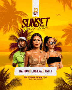 PSD FLYER FREE - TEMPLATE - CANVA - FREEPIK - DESIGNI - DESIGNER - SUNSET OPEN BAR - PAGODE - SUMMER - PRAIA - BEACH - EVENTOS